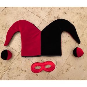 New Jester red and black hat and red eye mask